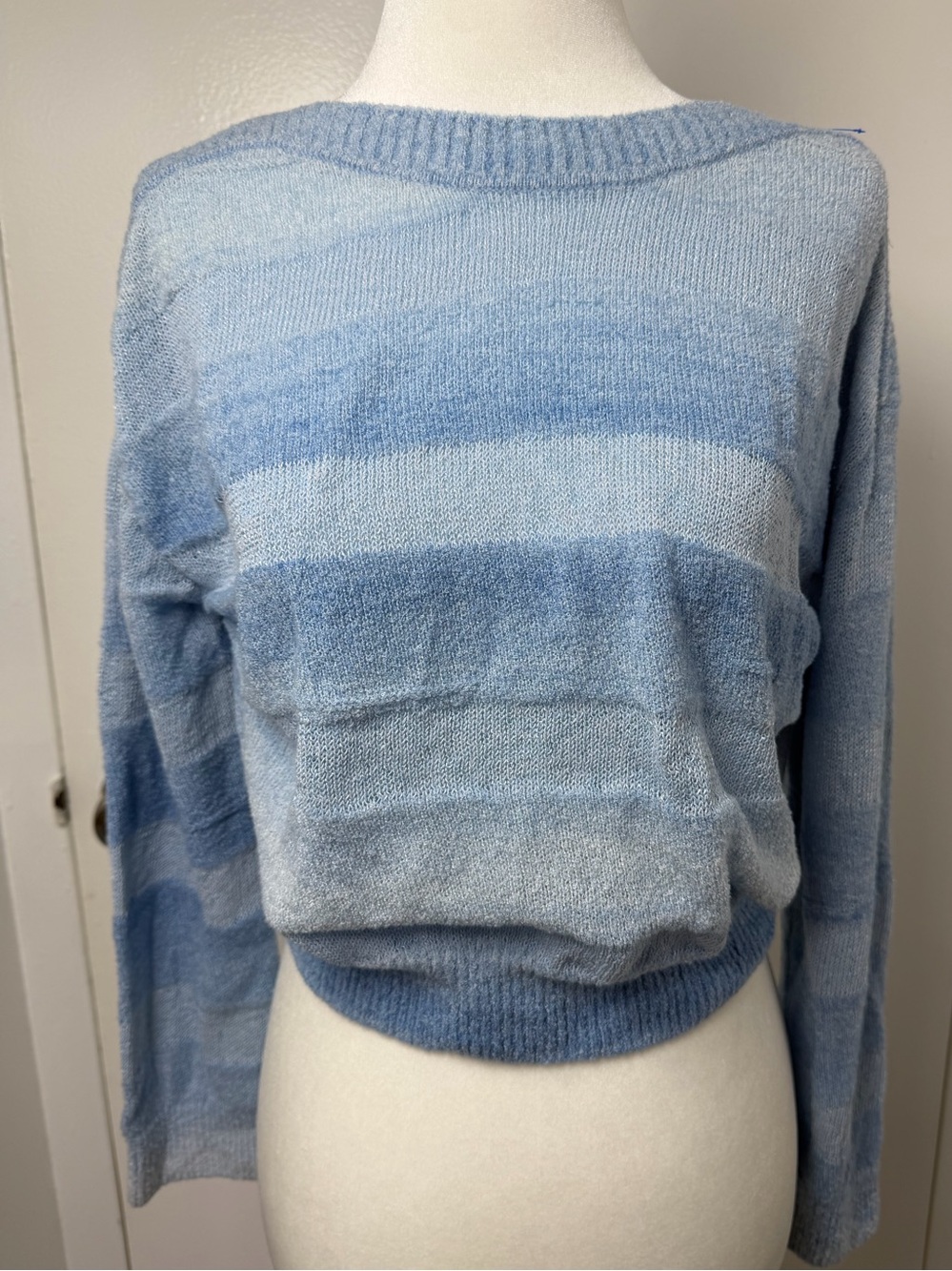 ONLY Amaryllis Knit Blue Striped Boat Neck Lightweight Sweater M